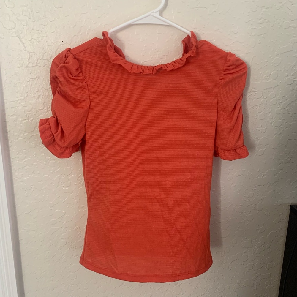 Burnt Orange/Papaya Slightly Cropped Puff Sleeve Shirt